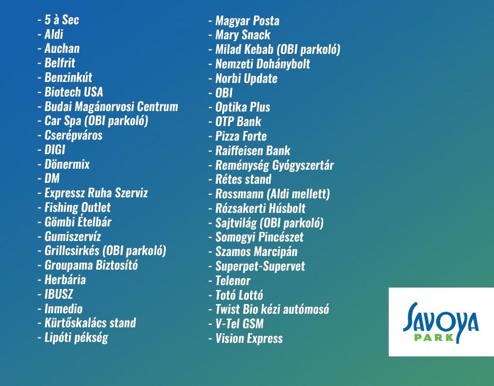 Április 6-ig nyitva tartó üzletek a Savoya Parkban